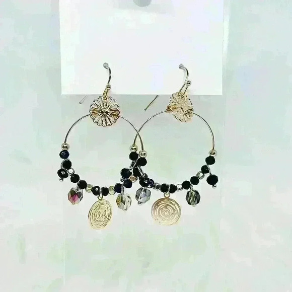 Stella Beaded Earrings in Black & Gold - Picture 3 of 4